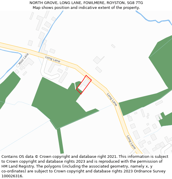 NORTH GROVE, LONG LANE, FOWLMERE, ROYSTON, SG8 7TG: Location map and indicative extent of plot