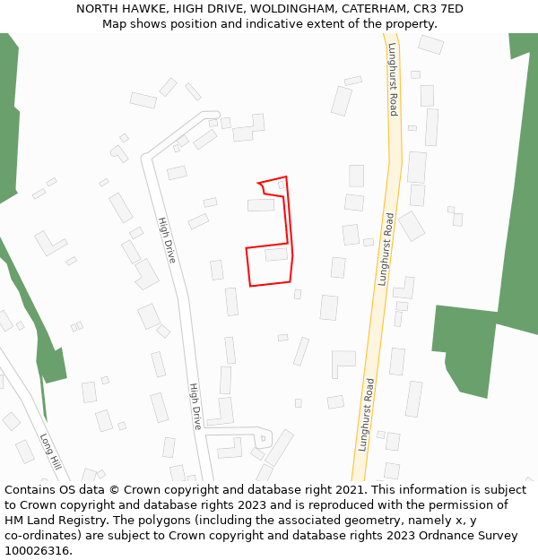 NORTH HAWKE, HIGH DRIVE, WOLDINGHAM, CATERHAM, CR3 7ED: Location map and indicative extent of plot