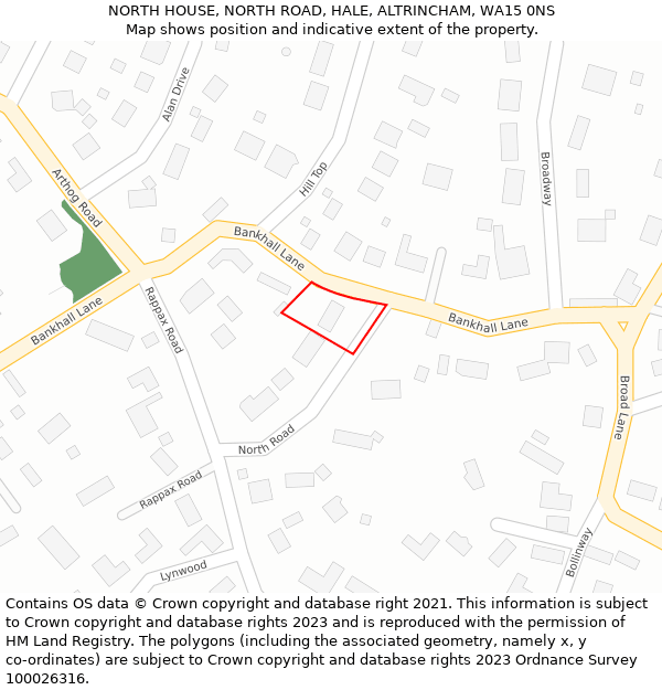 NORTH HOUSE, NORTH ROAD, HALE, ALTRINCHAM, WA15 0NS: Location map and indicative extent of plot