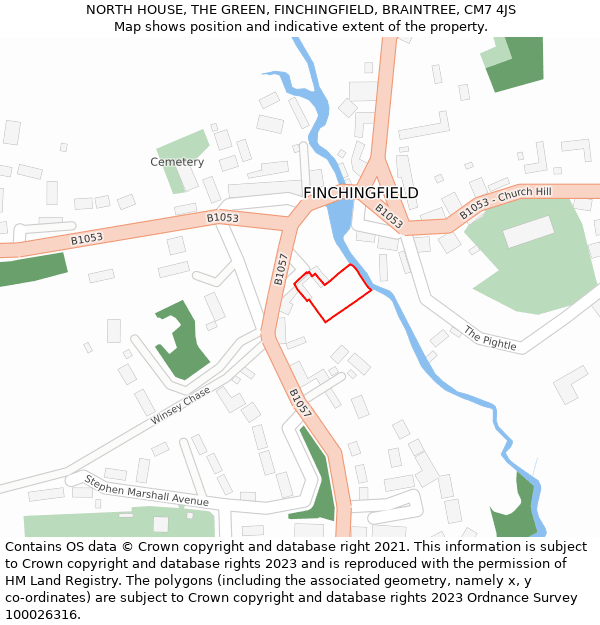 NORTH HOUSE, THE GREEN, FINCHINGFIELD, BRAINTREE, CM7 4JS: Location map and indicative extent of plot