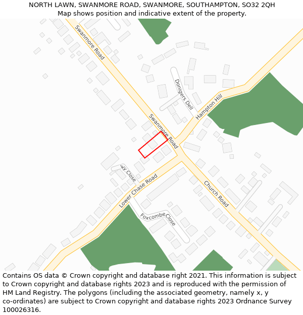 NORTH LAWN, SWANMORE ROAD, SWANMORE, SOUTHAMPTON, SO32 2QH: Location map and indicative extent of plot