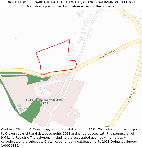 NORTH LODGE, BOARBANK HALL, ALLITHWAITE, GRANGE-OVER-SANDS, LA11 7QU: Location map and indicative extent of plot