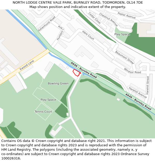 NORTH LODGE CENTRE VALE PARK, BURNLEY ROAD, TODMORDEN, OL14 7DE: Location map and indicative extent of plot