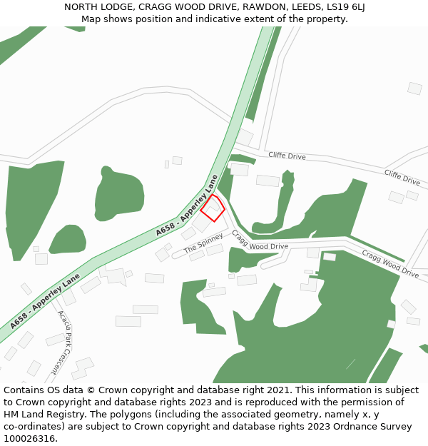 NORTH LODGE, CRAGG WOOD DRIVE, RAWDON, LEEDS, LS19 6LJ: Location map and indicative extent of plot