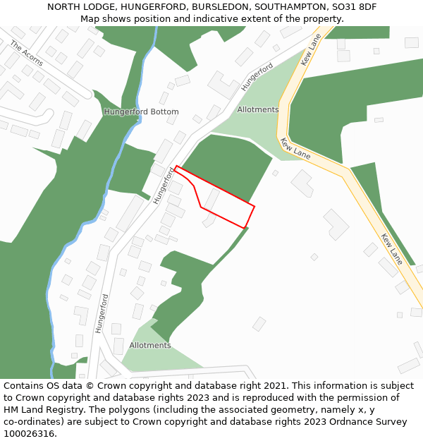 NORTH LODGE, HUNGERFORD, BURSLEDON, SOUTHAMPTON, SO31 8DF: Location map and indicative extent of plot