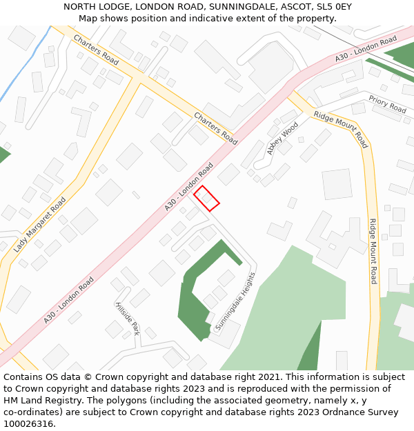 NORTH LODGE, LONDON ROAD, SUNNINGDALE, ASCOT, SL5 0EY: Location map and indicative extent of plot