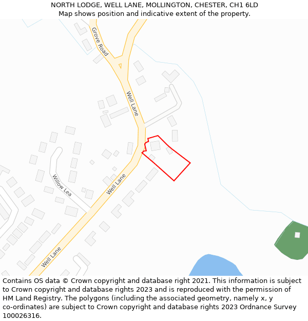 NORTH LODGE, WELL LANE, MOLLINGTON, CHESTER, CH1 6LD: Location map and indicative extent of plot