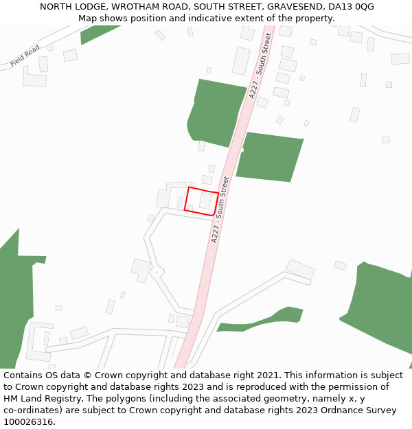 NORTH LODGE, WROTHAM ROAD, SOUTH STREET, GRAVESEND, DA13 0QG: Location map and indicative extent of plot
