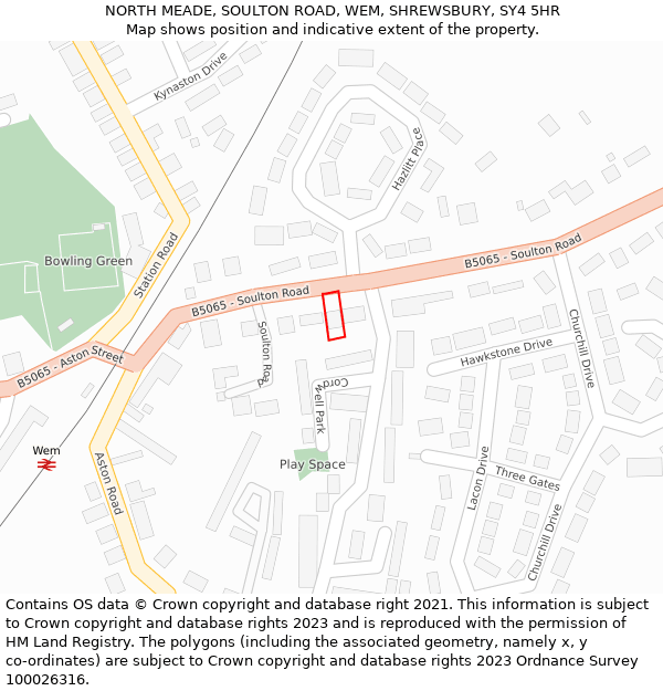 NORTH MEADE, SOULTON ROAD, WEM, SHREWSBURY, SY4 5HR: Location map and indicative extent of plot