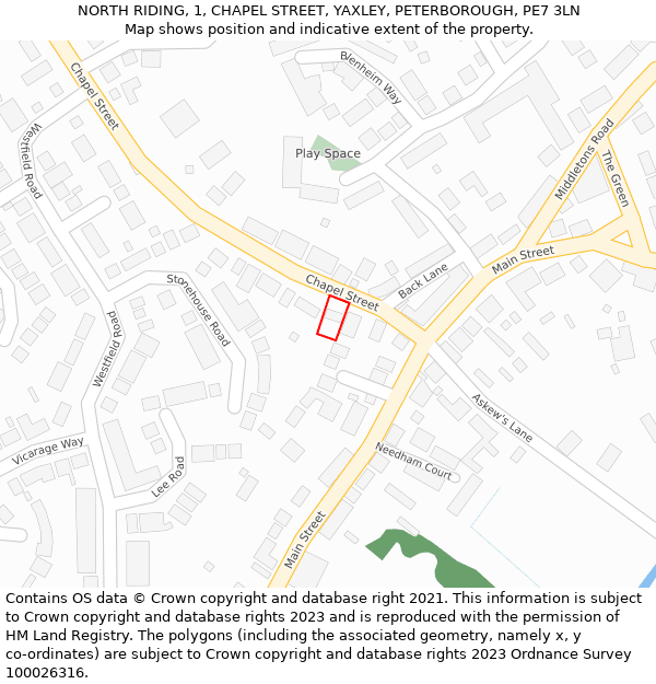 NORTH RIDING, 1, CHAPEL STREET, YAXLEY, PETERBOROUGH, PE7 3LN: Location map and indicative extent of plot
