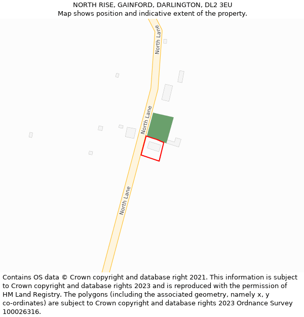 NORTH RISE, GAINFORD, DARLINGTON, DL2 3EU: Location map and indicative extent of plot