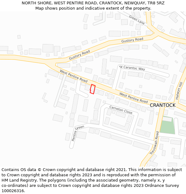 NORTH SHORE, WEST PENTIRE ROAD, CRANTOCK, NEWQUAY, TR8 5RZ: Location map and indicative extent of plot