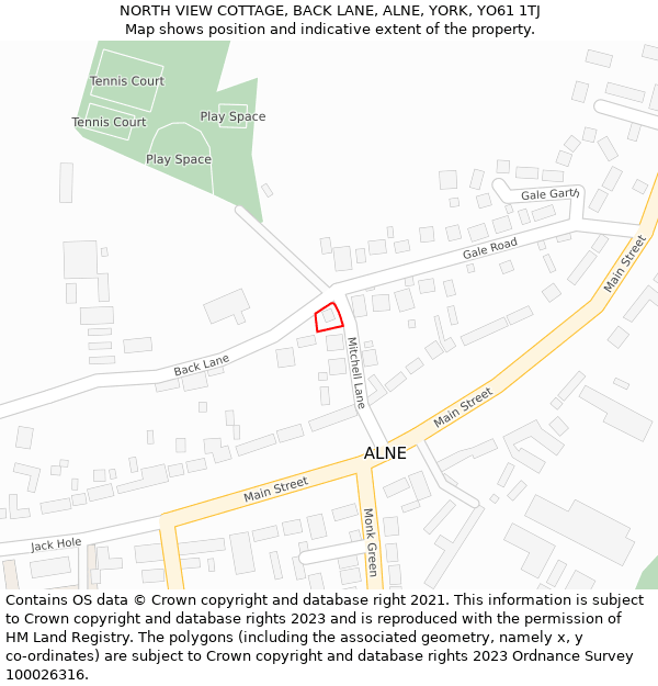 NORTH VIEW COTTAGE, BACK LANE, ALNE, YORK, YO61 1TJ: Location map and indicative extent of plot