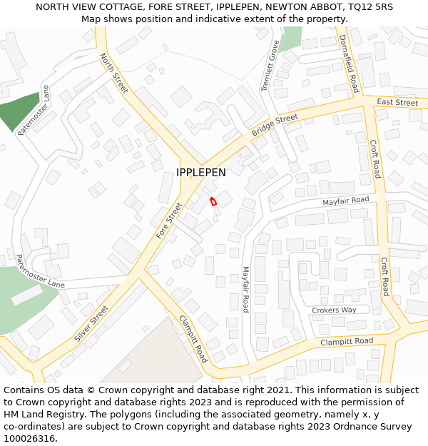 NORTH VIEW COTTAGE, FORE STREET, IPPLEPEN, NEWTON ABBOT, TQ12 5RS: Location map and indicative extent of plot