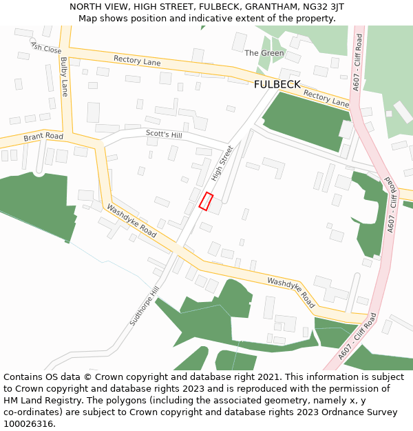 NORTH VIEW, HIGH STREET, FULBECK, GRANTHAM, NG32 3JT: Location map and indicative extent of plot