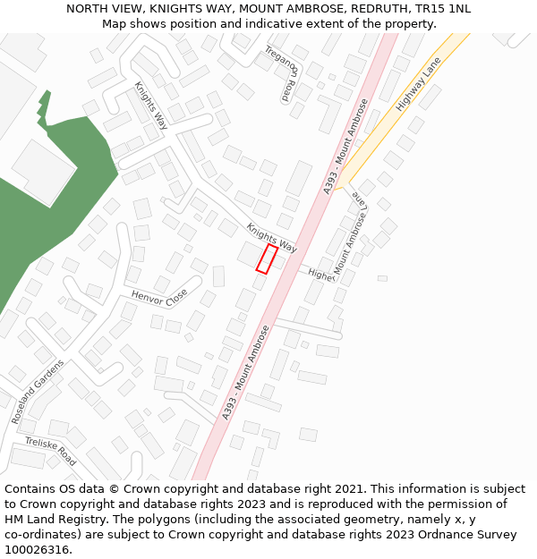 NORTH VIEW, KNIGHTS WAY, MOUNT AMBROSE, REDRUTH, TR15 1NL: Location map and indicative extent of plot