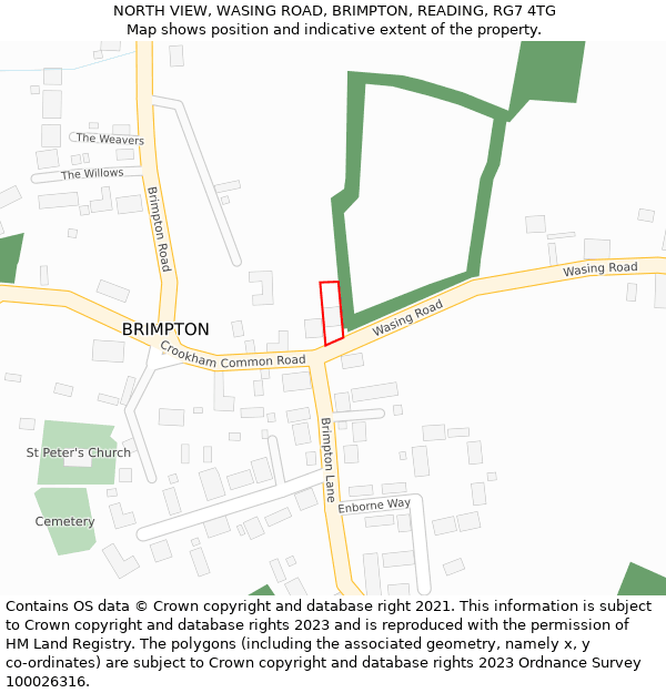 NORTH VIEW, WASING ROAD, BRIMPTON, READING, RG7 4TG: Location map and indicative extent of plot