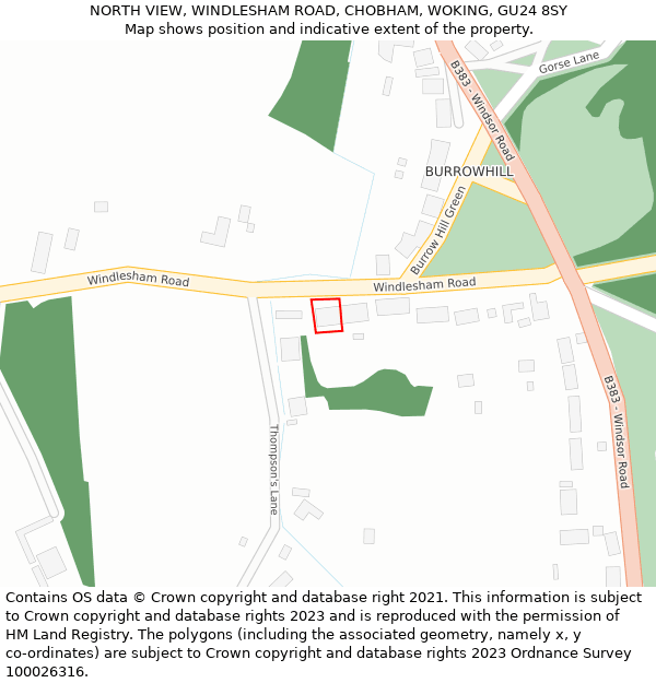 NORTH VIEW, WINDLESHAM ROAD, CHOBHAM, WOKING, GU24 8SY: Location map and indicative extent of plot