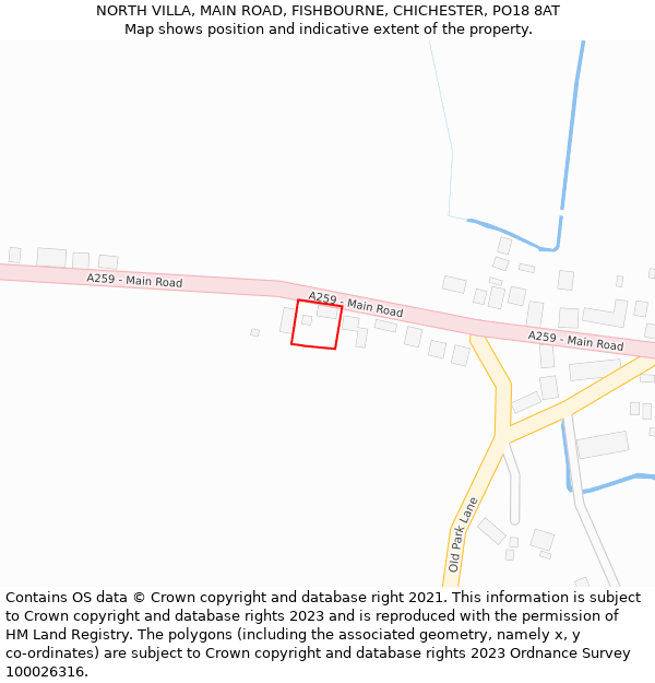 NORTH VILLA, MAIN ROAD, FISHBOURNE, CHICHESTER, PO18 8AT: Location map and indicative extent of plot