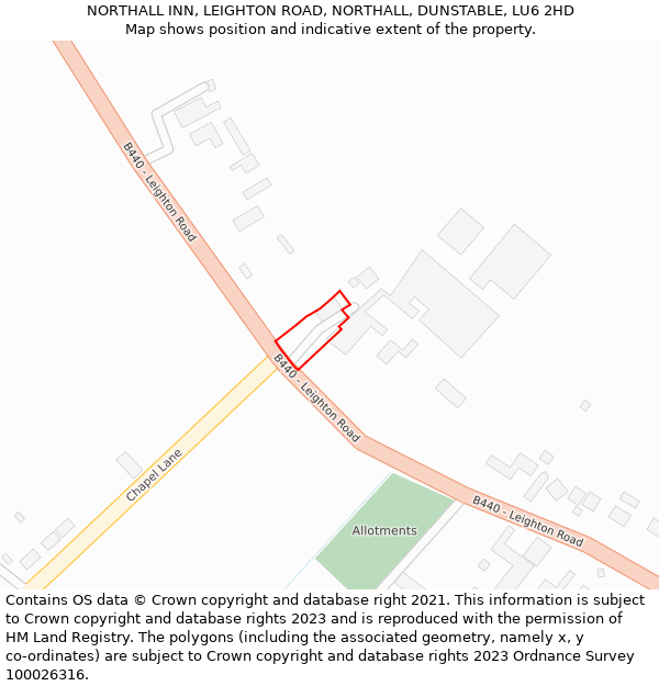 NORTHALL INN, LEIGHTON ROAD, NORTHALL, DUNSTABLE, LU6 2HD: Location map and indicative extent of plot