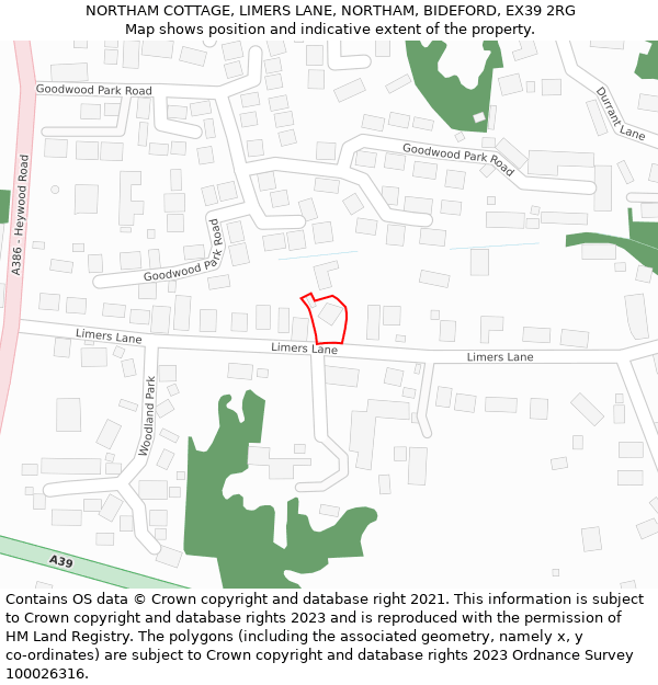 NORTHAM COTTAGE, LIMERS LANE, NORTHAM, BIDEFORD, EX39 2RG: Location map and indicative extent of plot