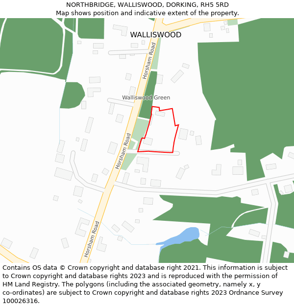 NORTHBRIDGE, WALLISWOOD, DORKING, RH5 5RD: Location map and indicative extent of plot