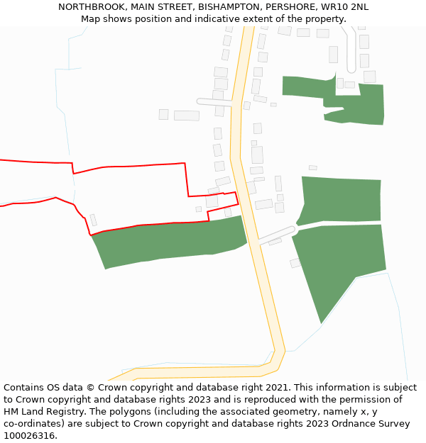 NORTHBROOK, MAIN STREET, BISHAMPTON, PERSHORE, WR10 2NL: Location map and indicative extent of plot