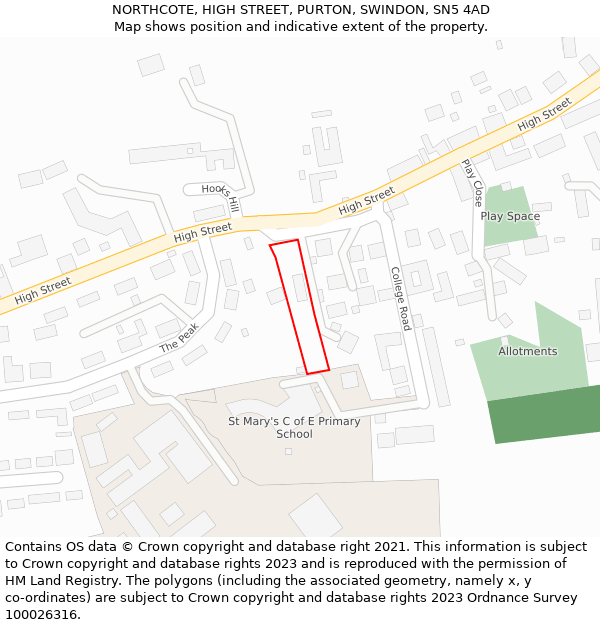 NORTHCOTE, HIGH STREET, PURTON, SWINDON, SN5 4AD: Location map and indicative extent of plot