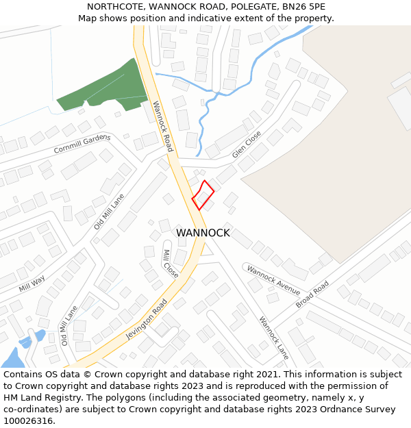 NORTHCOTE, WANNOCK ROAD, POLEGATE, BN26 5PE: Location map and indicative extent of plot