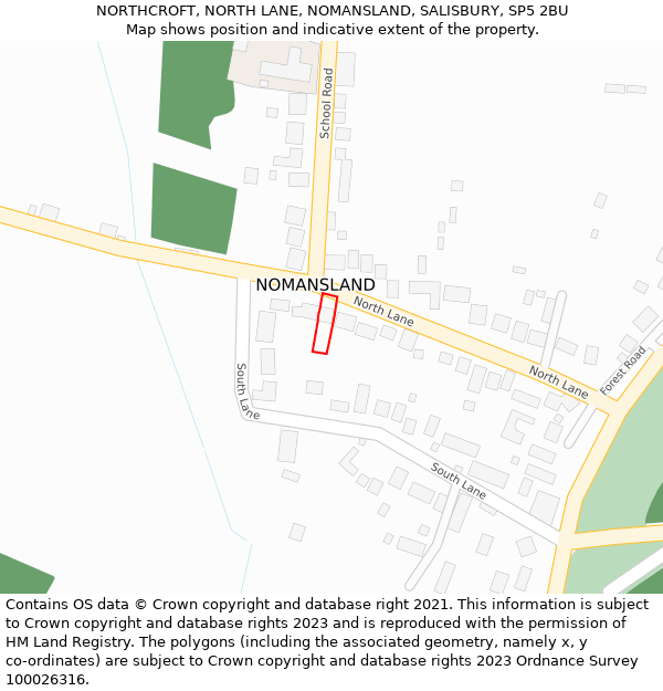 NORTHCROFT, NORTH LANE, NOMANSLAND, SALISBURY, SP5 2BU: Location map and indicative extent of plot