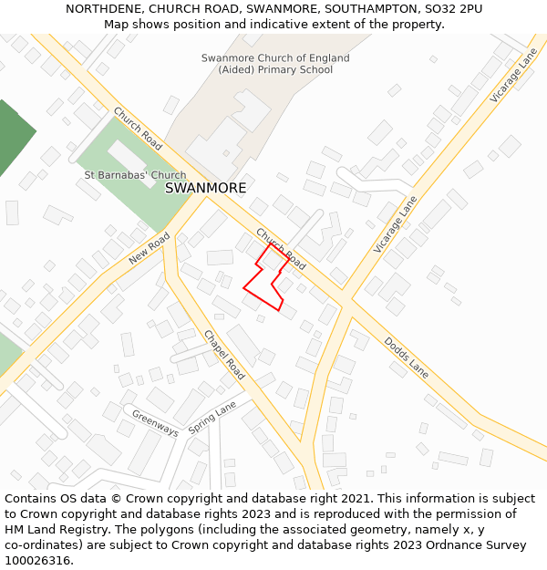 NORTHDENE, CHURCH ROAD, SWANMORE, SOUTHAMPTON, SO32 2PU: Location map and indicative extent of plot