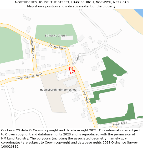 NORTHDENES HOUSE, THE STREET, HAPPISBURGH, NORWICH, NR12 0AB: Location map and indicative extent of plot