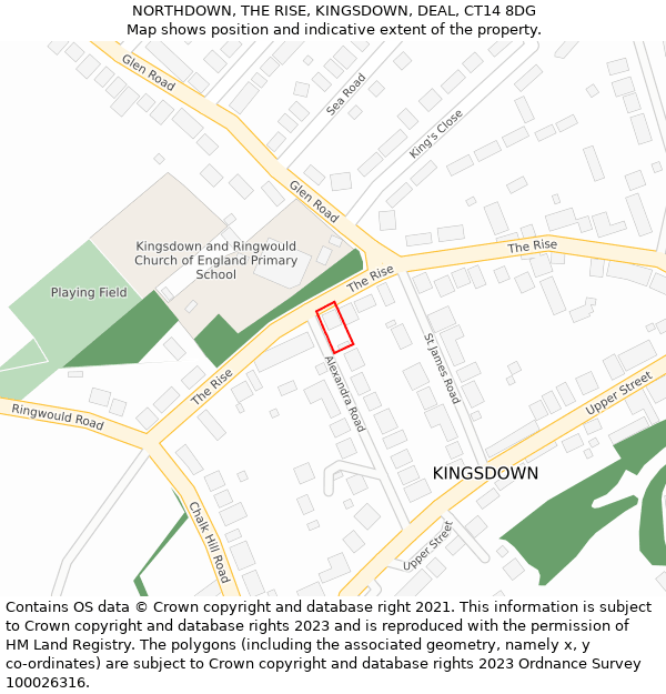 NORTHDOWN, THE RISE, KINGSDOWN, DEAL, CT14 8DG: Location map and indicative extent of plot