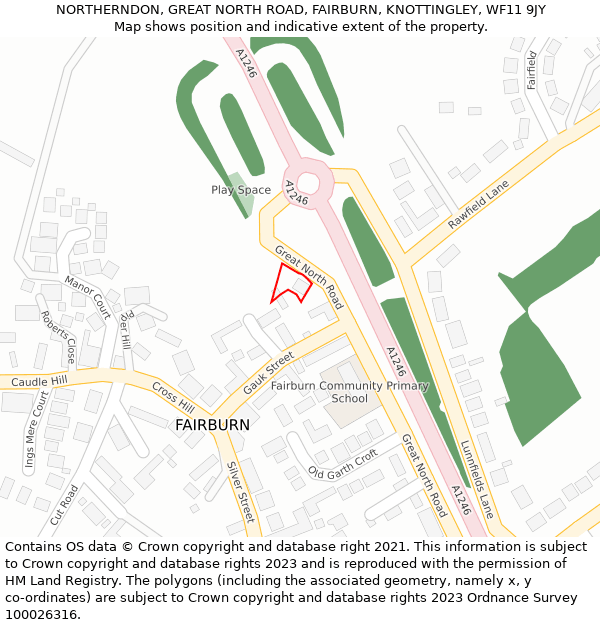 NORTHERNDON, GREAT NORTH ROAD, FAIRBURN, KNOTTINGLEY, WF11 9JY: Location map and indicative extent of plot