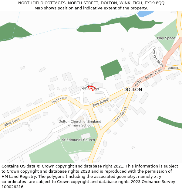 NORTHFIELD COTTAGES, NORTH STREET, DOLTON, WINKLEIGH, EX19 8QQ: Location map and indicative extent of plot