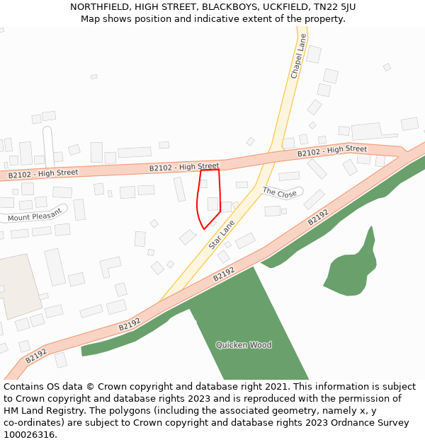 NORTHFIELD, HIGH STREET, BLACKBOYS, UCKFIELD, TN22 5JU: Location map and indicative extent of plot