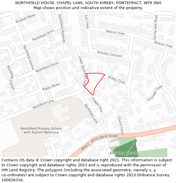 NORTHFIELD HOUSE, CHAPEL LANE, SOUTH KIRKBY, PONTEFRACT, WF9 3NH: Location map and indicative extent of plot