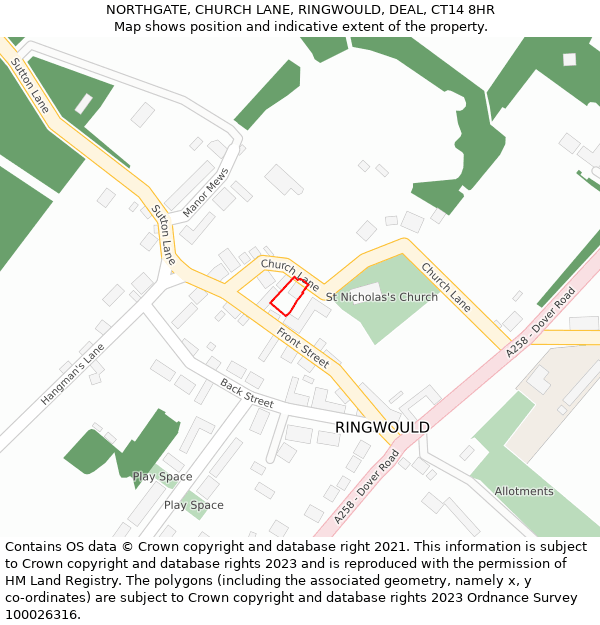 NORTHGATE, CHURCH LANE, RINGWOULD, DEAL, CT14 8HR: Location map and indicative extent of plot