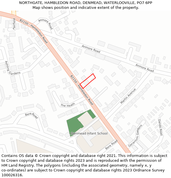 NORTHGATE, HAMBLEDON ROAD, DENMEAD, WATERLOOVILLE, PO7 6PP: Location map and indicative extent of plot