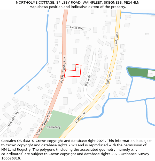 NORTHOLME COTTAGE, SPILSBY ROAD, WAINFLEET, SKEGNESS, PE24 4LN: Location map and indicative extent of plot