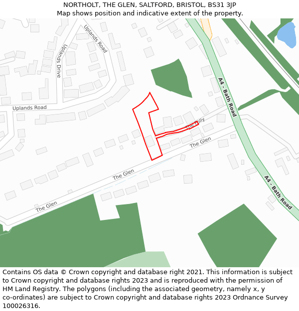 NORTHOLT, THE GLEN, SALTFORD, BRISTOL, BS31 3JP: Location map and indicative extent of plot