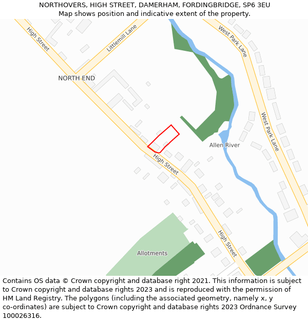 NORTHOVERS, HIGH STREET, DAMERHAM, FORDINGBRIDGE, SP6 3EU: Location map and indicative extent of plot