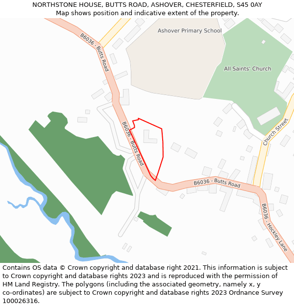 NORTHSTONE HOUSE, BUTTS ROAD, ASHOVER, CHESTERFIELD, S45 0AY: Location map and indicative extent of plot