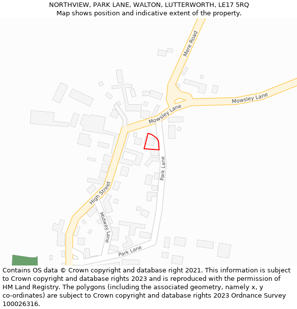 NORTHVIEW, PARK LANE, WALTON, LUTTERWORTH, LE17 5RQ: Location map and indicative extent of plot