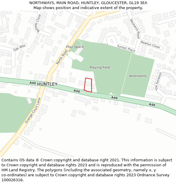 NORTHWAYS, MAIN ROAD, HUNTLEY, GLOUCESTER, GL19 3EA: Location map and indicative extent of plot