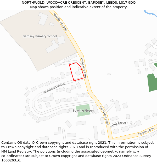 NORTHWOLD, WOODACRE CRESCENT, BARDSEY, LEEDS, LS17 9DQ: Location map and indicative extent of plot