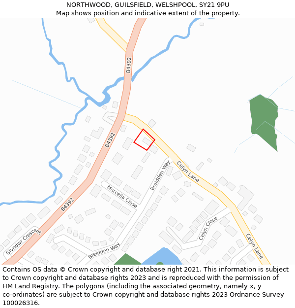 NORTHWOOD, GUILSFIELD, WELSHPOOL, SY21 9PU: Location map and indicative extent of plot