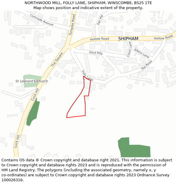 NORTHWOOD MILL, FOLLY LANE, SHIPHAM, WINSCOMBE, BS25 1TE: Location map and indicative extent of plot