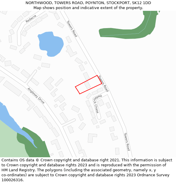 NORTHWOOD, TOWERS ROAD, POYNTON, STOCKPORT, SK12 1DD: Location map and indicative extent of plot