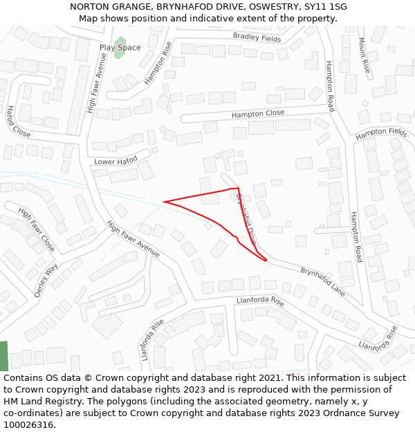 NORTON GRANGE, BRYNHAFOD DRIVE, OSWESTRY, SY11 1SG: Location map and indicative extent of plot